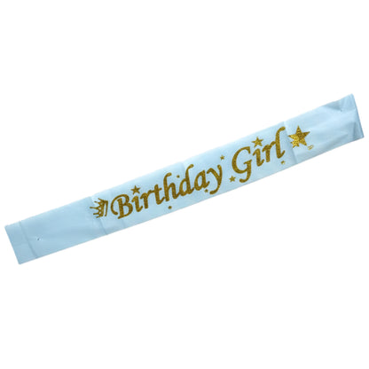 Glitter Birthday Girl Slash – Premium Satin Party Ribbon for Girls & Women – Elegant Birthday Party Supplies & Decorations (Available in Blue, Silver, and Black)