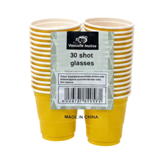 30-Pack Premium Plastic Party Shot Glasses – 2oz Mini Solo Style Disposable Cups for Parties, Weddings, and Events – Assorted Vibrant Colors (Orange, Blue, Yellow)