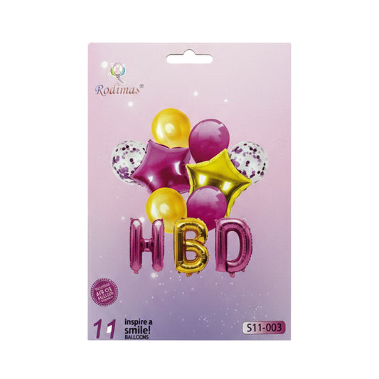 Rodimas 11-Piece "HBD" Pink and Gold Birthday Balloon Bouquet Set