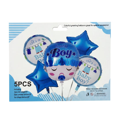 5-Piece Baby Shower Foil Balloon Bouquet Set – Gender Reveal & Party Decorations