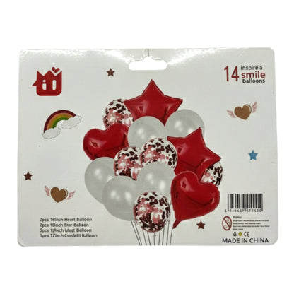 14-Piece Premium Party Balloon Bouquet Set – Red & Gold Foil Stars, Hearts, and Confetti Latex Balloons for Birthdays, Weddings, and Anniversaries
