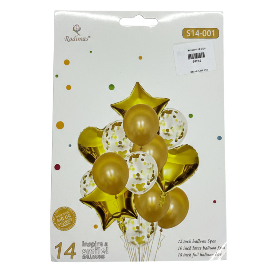 14-Piece Premium Party Balloon Bouquet Set – Red & Gold Foil Stars, Hearts, and Confetti Latex Balloons for Birthdays, Weddings, and Anniversaries