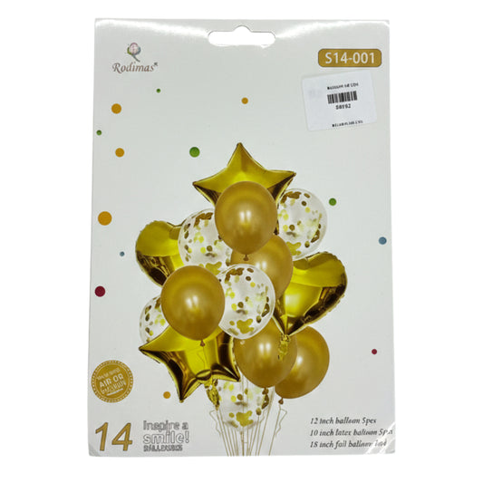 14-Piece Premium Party Balloon Bouquet Set – Red & Gold Foil Stars, Hearts, and Confetti Latex Balloons for Birthdays, Weddings, and Anniversaries