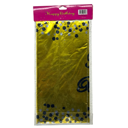 Metallic Gold Happy Birthday Plastic Tablecloth - 54" x 72" Reusable & Waterproof Party Table Cover