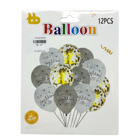 12-Pack Silver and Gold Confetti "Congratulations" Latex Balloons - 12-Inch Air or Helium Grade Balloons for Graduations, Weddings, and Anniversaries