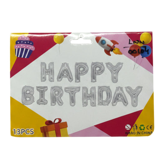 13-Piece Happy Birthday Foil Balloon Banner Kit – 16" Metallic Letter Balloons for Birthday Party Decorations (Gold & Silver Options)
