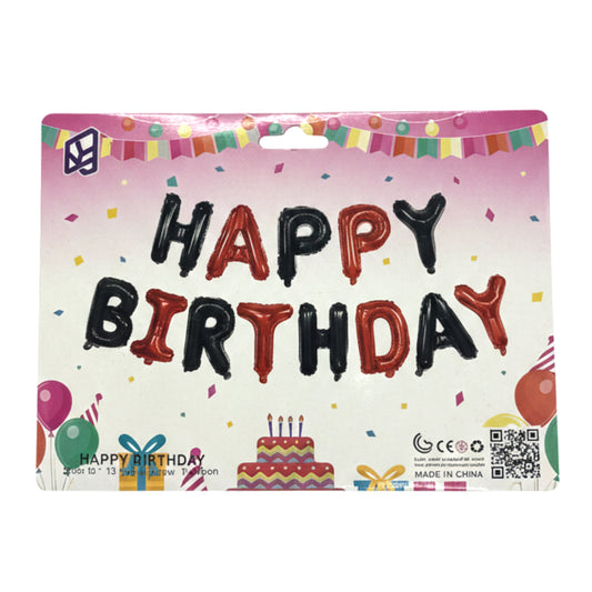 13-Piece Happy Birthday Foil Balloon Banner Set – 16-Inch Self-Inflating Mylar Letters for Party Decorations (Available in Blue, Red, Black, and Black/Red Mix)