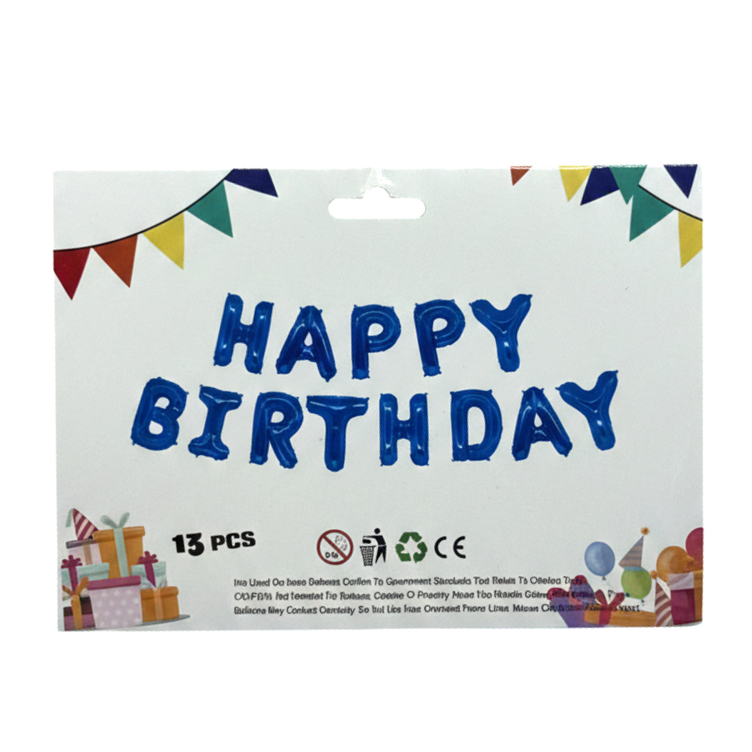 13-Piece Happy Birthday Foil Balloon Banner Set – 16-Inch Self-Inflating Mylar Letters for Party Decorations (Available in Blue, Red, Black, and Black/Red Mix)