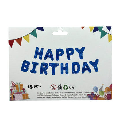 13-Piece Happy Birthday Foil Balloon Banner Set – 16-Inch Self-Inflating Mylar Letters for Party Decorations (Available in Blue, Red, Black, and Black/Red Mix)