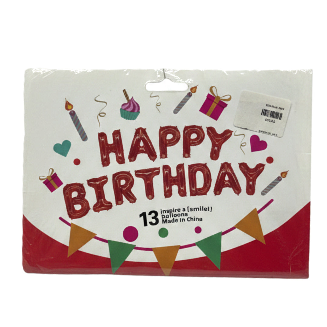 13-Piece Happy Birthday Foil Balloon Banner Set – 16-Inch Self-Inflating Mylar Letters for Party Decorations (Available in Blue, Red, Black, and Black/Red Mix)