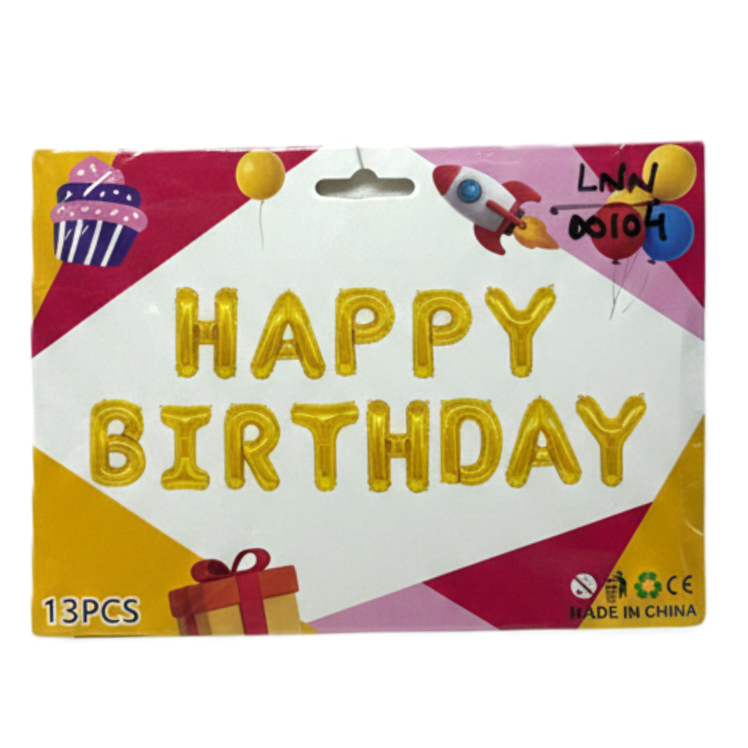 13-Piece Happy Birthday Foil Balloon Banner Kit – 16" Metallic Letter Balloons for Birthday Party Decorations (Gold & Silver Options)
