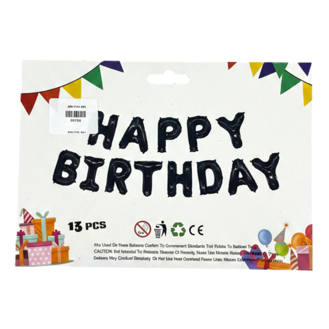 13-Piece Happy Birthday Foil Balloon Banner Set – 16-Inch Self-Inflating Mylar Letters for Party Decorations (Available in Blue, Red, Black, and Black/Red Mix)