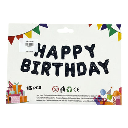 13-Piece Happy Birthday Foil Balloon Banner Set – 16-Inch Self-Inflating Mylar Letters for Party Decorations (Available in Blue, Red, Black, and Black/Red Mix)