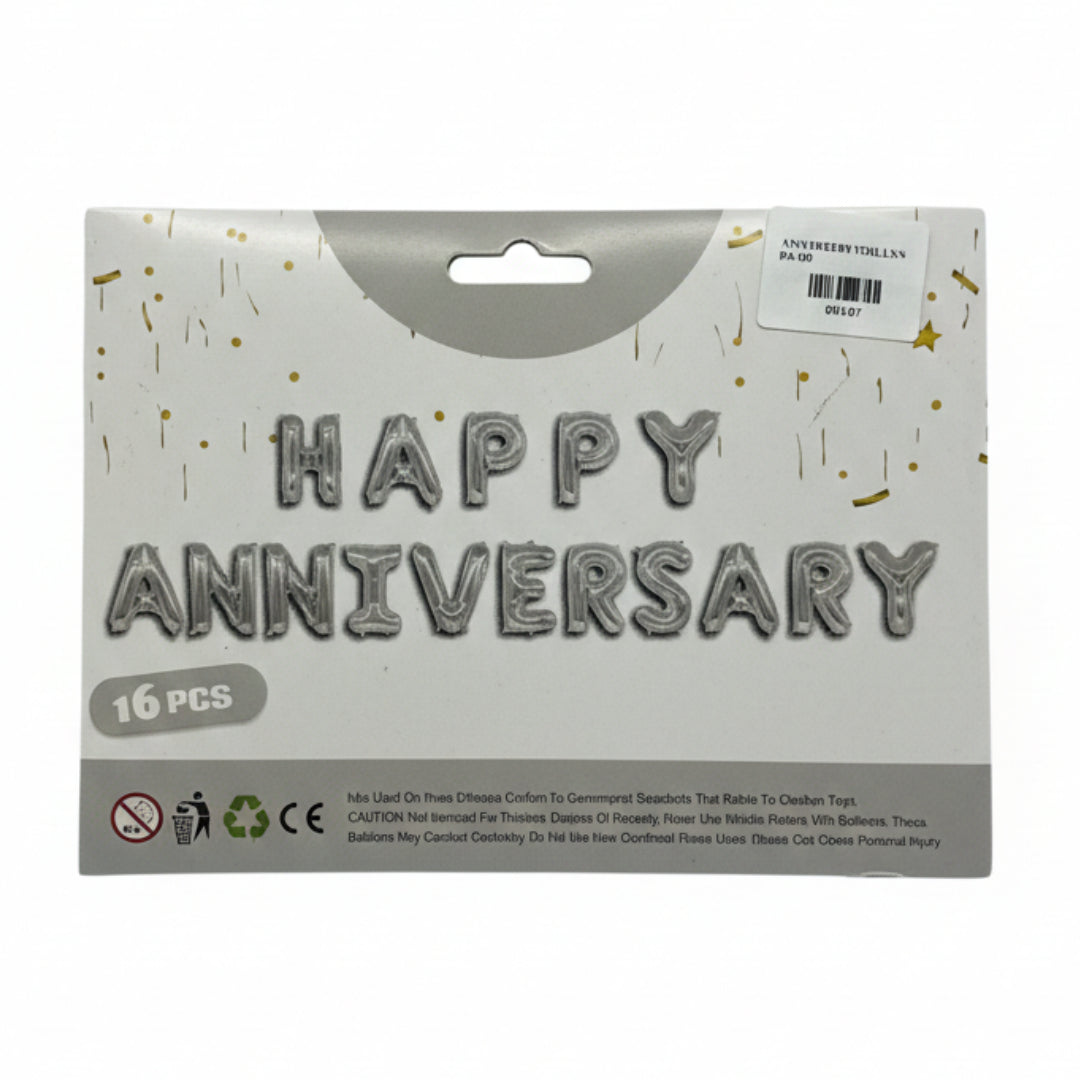 16-Inch Happy Anniversary Foil Balloon Banner Kit – Elegant Metallic Party Decorations for Marriage, Work, or Relationship Anniversaries