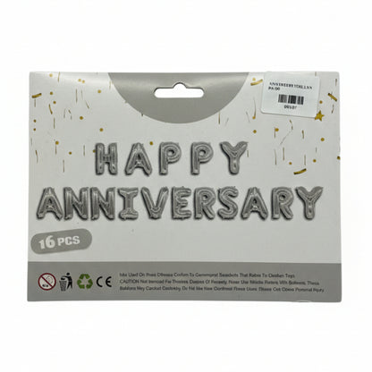 16-Inch Happy Anniversary Foil Balloon Banner Kit – Elegant Metallic Party Decorations for Marriage, Work, or Relationship Anniversaries