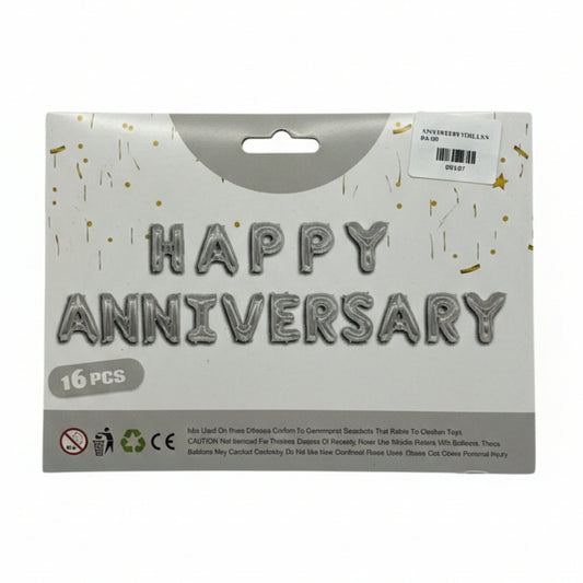 16-Inch Happy Anniversary Foil Balloon Banner Kit – Elegant Metallic Party Decorations for Marriage, Work, or Relationship Anniversaries