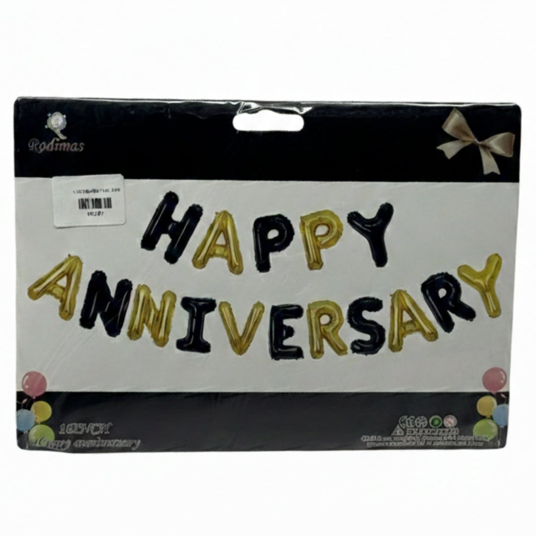 16-Inch Happy Anniversary Foil Balloon Banner Kit – Elegant Metallic Party Decorations for Marriage, Work, or Relationship Anniversaries