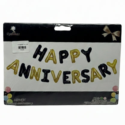 16-Inch Happy Anniversary Foil Balloon Banner Kit – Elegant Metallic Party Decorations for Marriage, Work, or Relationship Anniversaries