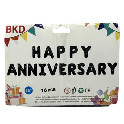 16-Inch Happy Anniversary Foil Balloon Banner Kit – Elegant Metallic Party Decorations for Marriage, Work, or Relationship Anniversaries