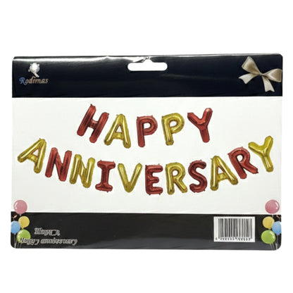 16-Inch Happy Anniversary Foil Balloon Banner Kit – Elegant Metallic Party Decorations for Marriage, Work, or Relationship Anniversaries