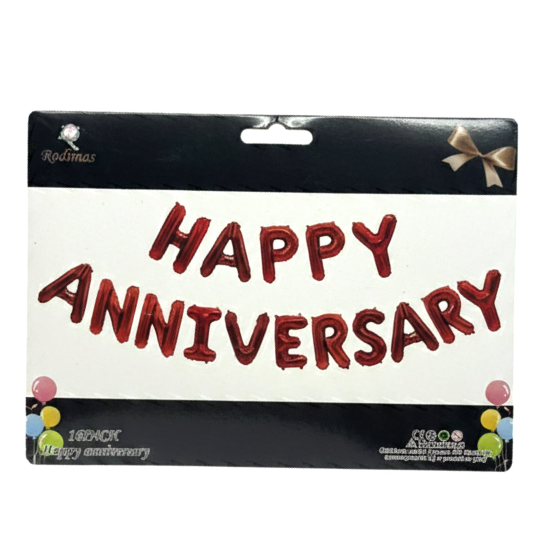16-Inch Happy Anniversary Foil Balloon Banner Kit – Elegant Metallic Party Decorations for Marriage, Work, or Relationship Anniversaries