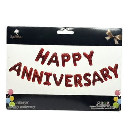 16-Inch Happy Anniversary Foil Balloon Banner Kit – Elegant Metallic Party Decorations for Marriage, Work, or Relationship Anniversaries