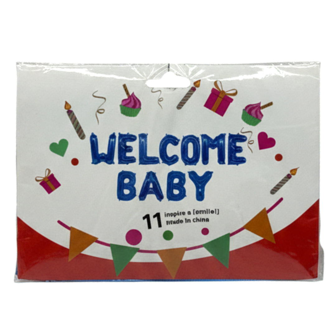 11-Piece "WELCOME BABY" Foil Balloon Banner Set – Premium Metallic Letter Balloons for Baby Showers, Gender Reveals & Newborn Celebrations
