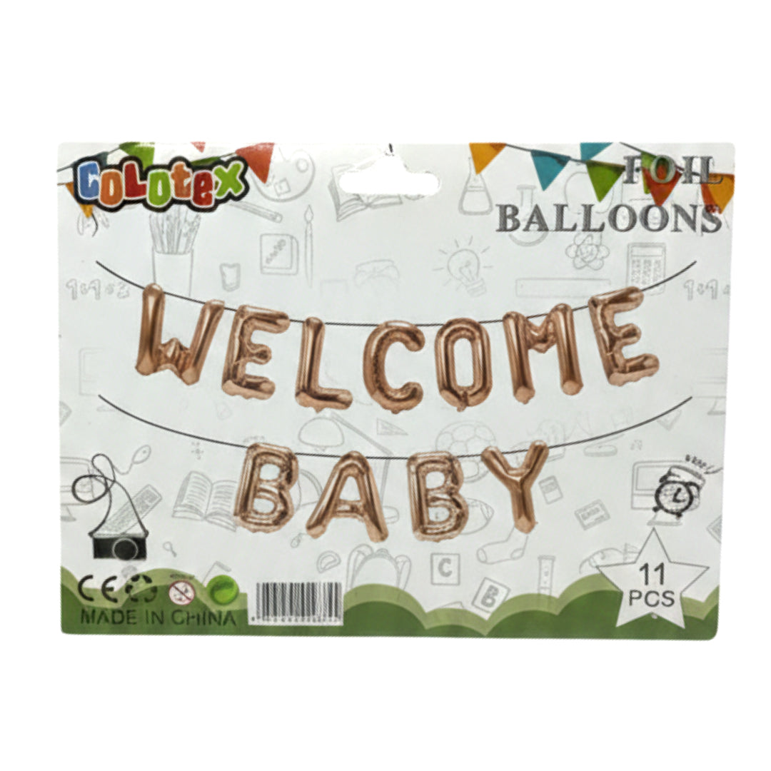 11-Piece "WELCOME BABY" Foil Balloon Banner Set – Premium Metallic Letter Balloons for Baby Showers, Gender Reveals & Newborn Celebrations