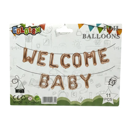11-Piece "WELCOME BABY" Foil Balloon Banner Set – Premium Metallic Letter Balloons for Baby Showers, Gender Reveals & Newborn Celebrations