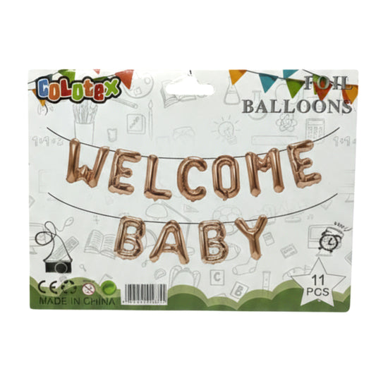 11-Piece "WELCOME BABY" Foil Balloon Banner Set – Premium Metallic Letter Balloons for Baby Showers, Gender Reveals & Newborn Celebrations