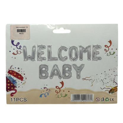 11-Piece "WELCOME BABY" Foil Balloon Banner Set – Premium Metallic Letter Balloons for Baby Showers, Gender Reveals & Newborn Celebrations