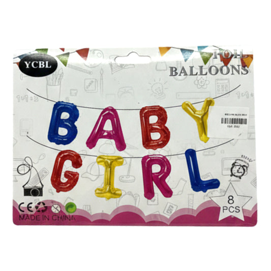 BABY GIRL Foil Balloon Banner Set (8 Pcs) - Multi-Color Alphabet Letters for Baby Shower, Gender Reveal & Birthday Party Decorations