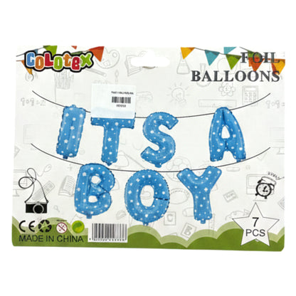 7-Piece "ITS A BOY" Blue Foil Balloon Banner Kit – 16" Self-Sealing Letter Balloons for Baby Showers, Gender Reveals, and Newborn Arrival Decorations