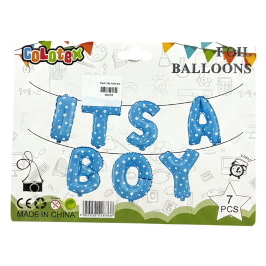7-Piece "ITS A BOY" Blue Foil Balloon Banner Kit – 16" Self-Sealing Letter Balloons for Baby Showers, Gender Reveals, and Newborn Arrival Decorations