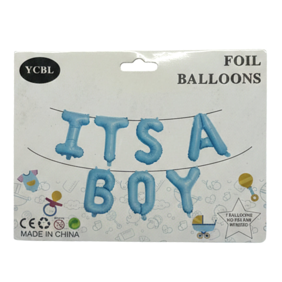 7-Piece "ITS A BOY" Blue Foil Balloon Banner Kit – 16" Self-Sealing Letter Balloons for Baby Showers, Gender Reveals, and Newborn Arrival Decorations