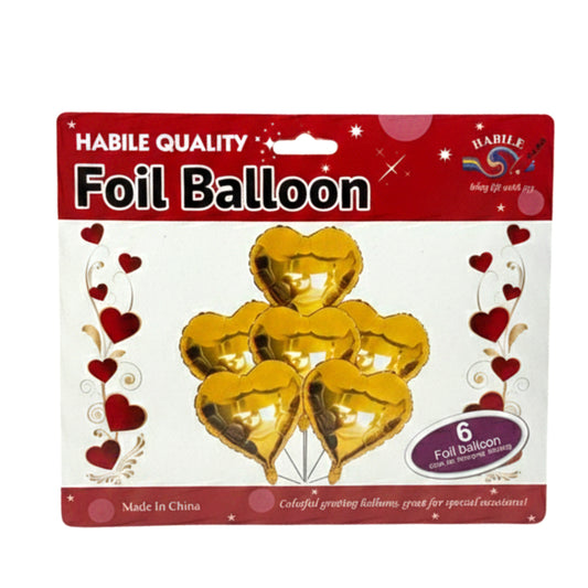 Habile Quality Heart Foil Balloons (Pack of 6) – Metallic Gold & Silver Mylar Balloons for Valentine's Day, Weddings, Anniversaries, and Birthday Party Decor