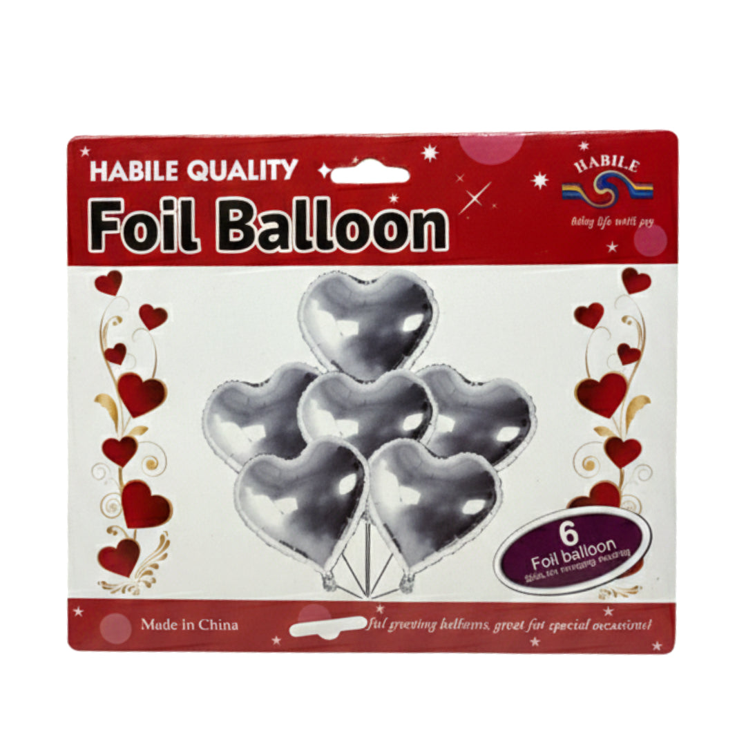 Habile Quality Heart Foil Balloons (Pack of 6) – Metallic Gold & Silver Mylar Balloons for Valentine's Day, Weddings, Anniversaries, and Birthday Party Decor
