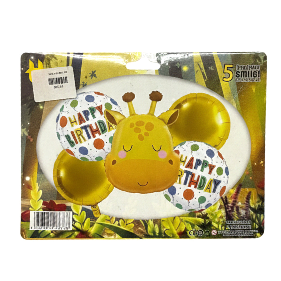 5-Piece Jungle Safari Animal Foil Balloon Set – Premium Lion & Giraffe Birthday Party Decorations – Kids' Zoo Themed Balloon Bouquet (Air or Helium)
