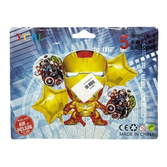 5-Piece Character Foil Balloon Bouquet Set – Themed Birthday Party Decorations – Iron Man, Toy Story, Barbie, LOL, & Farm Cow – (Pack of 5)