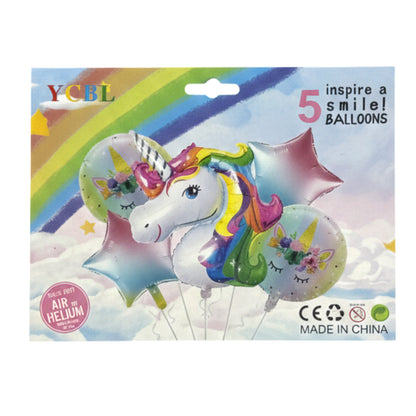 5-Piece Foil Balloon Bouquet Set – Themed Party Decorations for Birthdays & Events | Helium or Air Fill | Varieties: Mario, Unicorn, Elemental, Watermelon, & More
