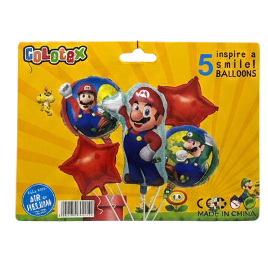 5-Piece Foil Balloon Bouquet Set – Themed Party Decorations for Birthdays & Events | Helium or Air Fill | Varieties: Mario, Unicorn, Elemental, Watermelon, & More