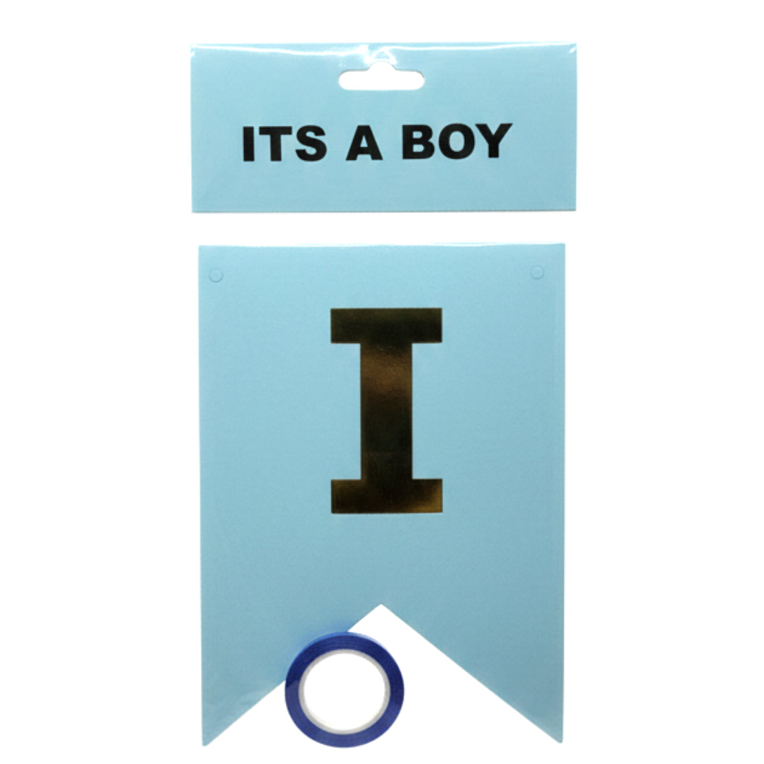 Gold Foil Gender Reveal Bunting Banner - "It’s A Boy" or "It’s A Pink Girl" Hanging Party Decorations with Ribbon - Premium Cardstock Baby Shower Letter Pennants
