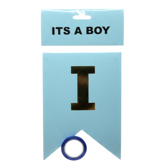 Gold Foil Gender Reveal Bunting Banner - "It’s A Boy" or "It’s A Pink Girl" Hanging Party Decorations with Ribbon - Premium Cardstock Baby Shower Letter Pennants