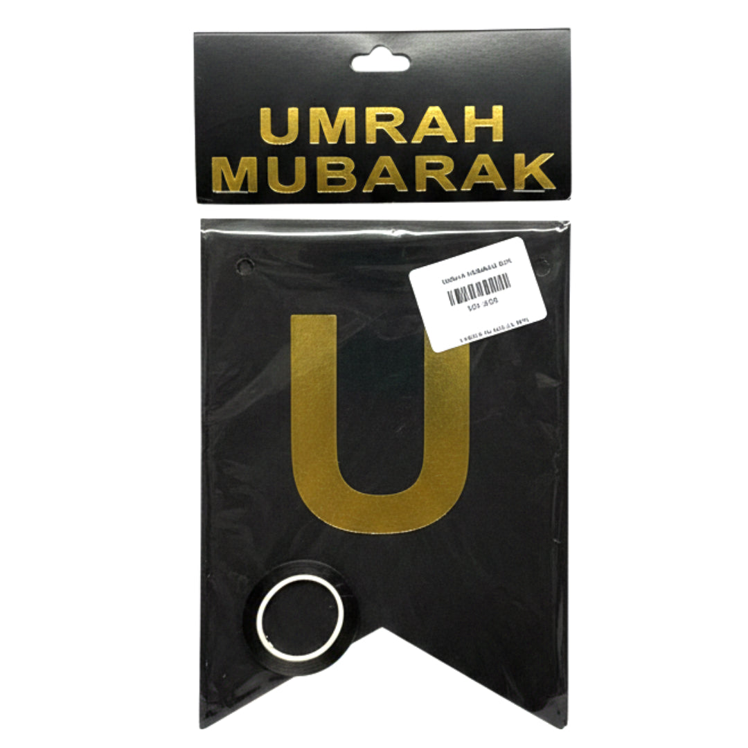 Premium Umrah Mubarak Bunting Banner - Elegant Celebration Decorations in Gold, Silver, Black, and Rainbow – Includes Hanging Ribbon