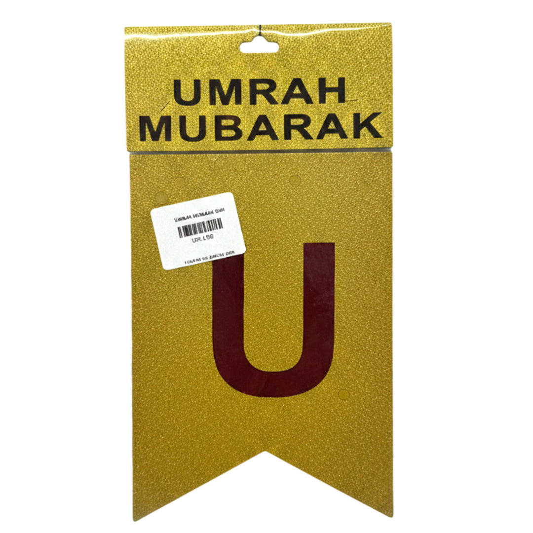 Premium Umrah Mubarak Bunting Banner - Elegant Celebration Decorations in Gold, Silver, Black, and Rainbow – Includes Hanging Ribbon