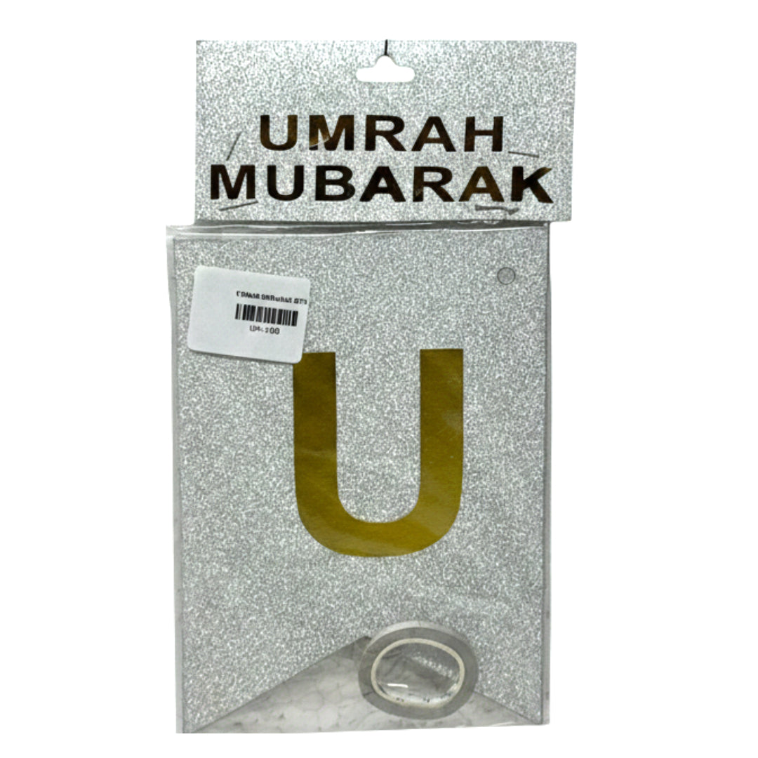 Premium Umrah Mubarak Bunting Banner - Elegant Celebration Decorations in Gold, Silver, Black, and Rainbow – Includes Hanging Ribbon
