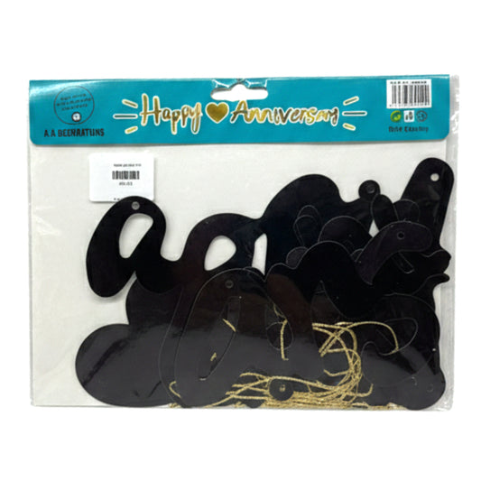 Happy Anniversary Banner - Premium Cursive Script Cardstock Bunting with Gold Twine (Black, Red, Blue) | Elegant Party Decorations for Anniversary Celebrations