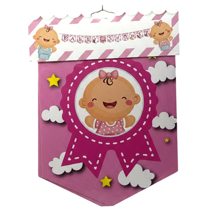 Baby Shower Flag Banner Garland - 10ft Decorative Pennant Bunting for Gender Reveal, Birthday Party, and Nursery Decor (Available in Pink & Blue)