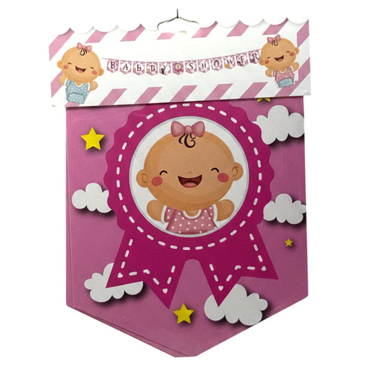 Baby Shower Flag Banner Garland - 10ft Decorative Pennant Bunting for Gender Reveal, Birthday Party, and Nursery Decor (Available in Pink & Blue)
