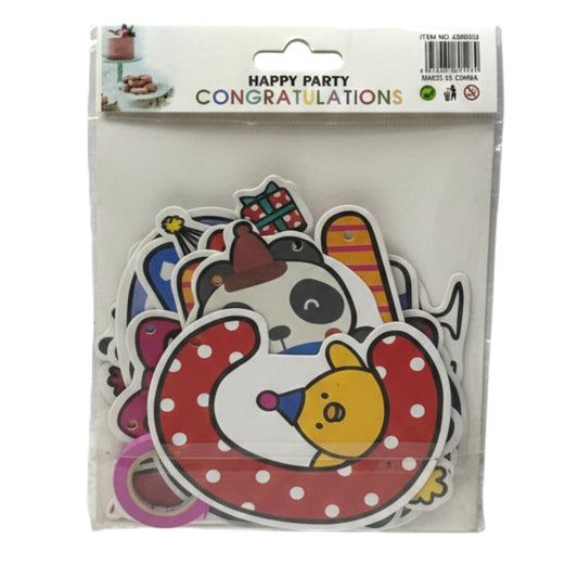 Happy Party "Congratulations" Banner Kit - Cute Animal Panda & Bear Party Decorations - Colorful Paper Bunting for Kids' Birthdays, Graduations, and Special Celebrations